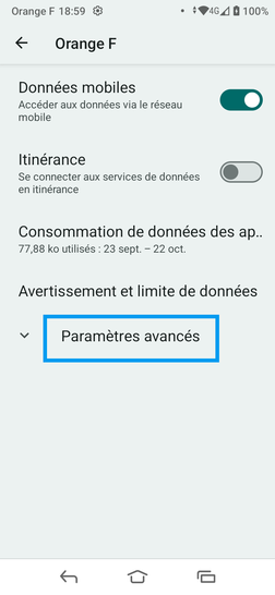 Étape 5 : Dépliez les Paramètres avancés.