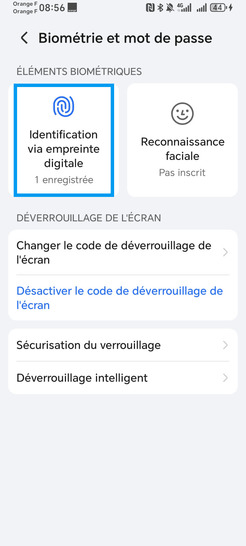Étape 3 : Sélectionnez Identification via empreinte digitale.sur l'écran suivant, renseignez la méthode secondaire définie lors de l'activation du déverrouillage par empreinte digitale.