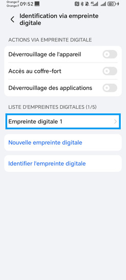 Étape 4 : Définissez l'empreinte digitale à supprimer, ici Empreinte digitale 1.