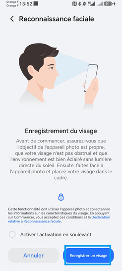Étape 4 : Après consultation des informations sur la reconnaissance faciale, sélectionnez Enregistrer un visage.