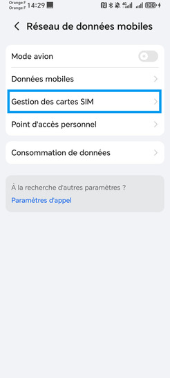 Étape 3 : Choisissez Gestion des cartes SIM.