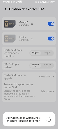 Étape 5 : Un bref message apparait lors de l'activation.