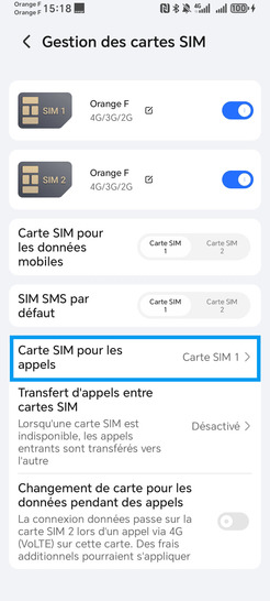 Étape 4 : Sélectionnez Carte SIM pour les appels.