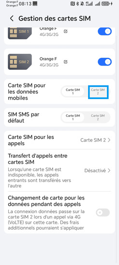 Étape 4 : Définissez l'autre carte SIM pour lui affecter les données (SIM2).