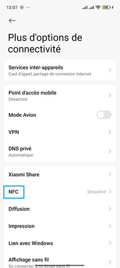 Étape 3 : Allez sur NFC.