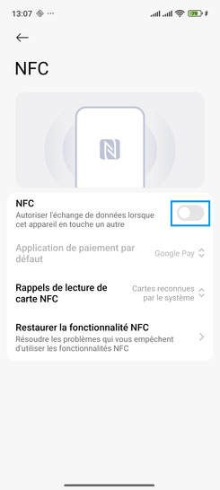 Étape 4 : Faîtes glisser le curseur NFC vers la droite pour activer la fonction.