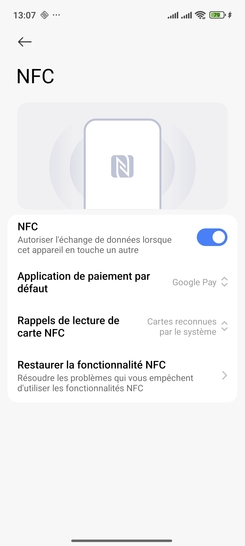 Étape 5 : La fonction NFC est activée (le curseur devient bleu).pour la désactiver, renouvelez la manipulation à l'inverse (il glisse vers la gauche et son curseur devient gris).En activant le NFC, vous ouvrez la porte à une communication plus fluide avec vos appareils compatibles. Nous sommes là pour vous accompagner dans cette démarche et pour vous assurer une expérience optimale avec votre smartphone.