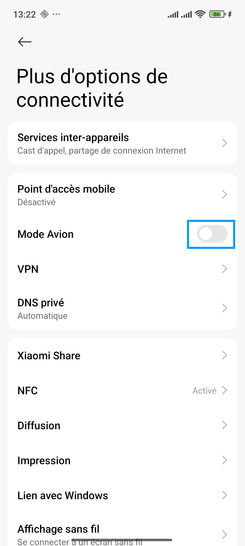 Étape 3 : Faîtes glisser le curseur Mode Avion vers la droite pour l'activer.