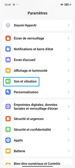 Étape 2 : Sélectionnez Son et Vibration.