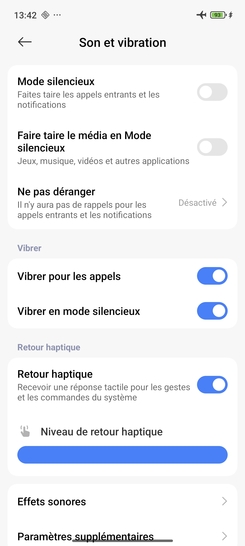 Étape 4 : Le mode vibreur est activé (le curseur devient bleu).