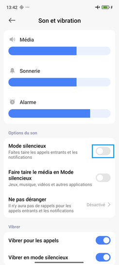 Étape 5 : Faîtes glisser le curseur Mode Silencieux vers la droite pour l'activer.