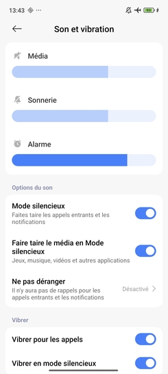 Étape 6 : Votre mobile est en mode silencieux et vibreur (les deux curseurs sont en bleu).Nous sommes là pour vous assurer une transition en douceur vers le mode qui vous convient le mieux, en toute situation.