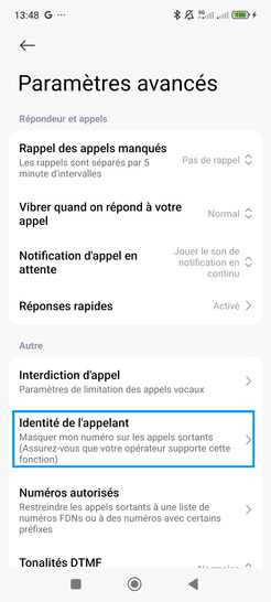 Étape 6 : Cliquez sur Identité de l'appelant.