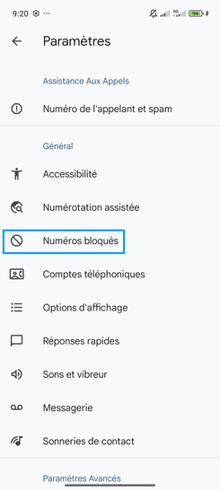 Étape 4 : Choisissez Numéros bloqués.
