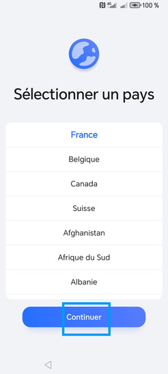 Étape 2 : Établissez votre localisation.Dans notre exemple, conservez France et continuez avec Suivant.