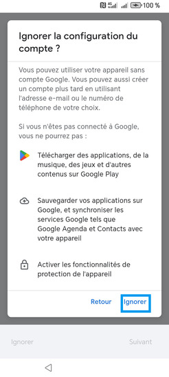 Étape 8 : Confirmez Ignorer la configuration du compte.