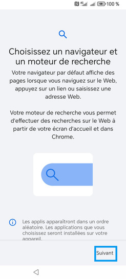 Étape 11 : Choisissez un navigateur et un moteur de recherche : allez sur Suivant.