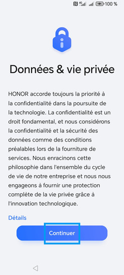 Étape 14 : Données & vie privée : continuez avec Continuer.