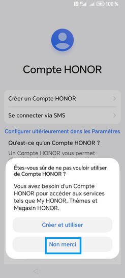 Étape 16 : Confirmez avec Non merci.