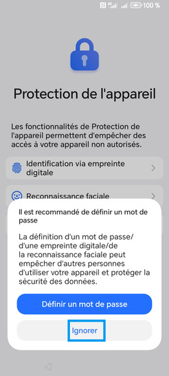 Étape 18 : Confirmez avec Ignorer.