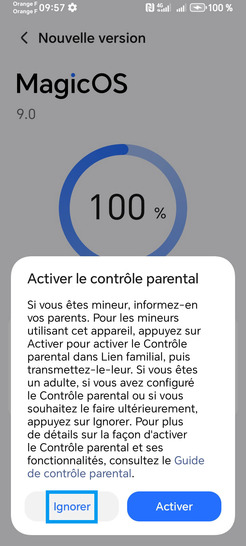 Étape 23 : Dans le cadre de notre démonstration, sélectionnez Ignorer.si l'utilisateur est mineur, choisissez Activer, au quel cas, vous devrez continuer pour paramétrer le contrôle parental.