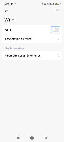 Étape 3 : Faîtes glisser le curseur Wi-Fi vers la droite pour l'activer.