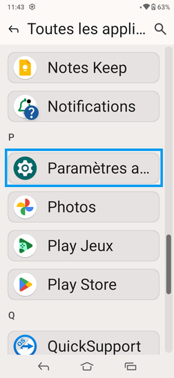 Étape 2 : Sélectionnez Paramètres avancés.