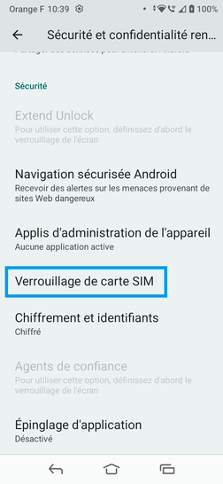 Étape 5 : Sélectionnez Verrouillage de carte SIM.