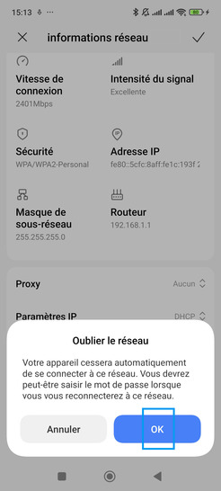 Étape 5 : Confirmez la suppression avec OK.