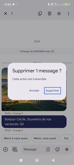 Étape 8 : Confirmez avec Supprimer.