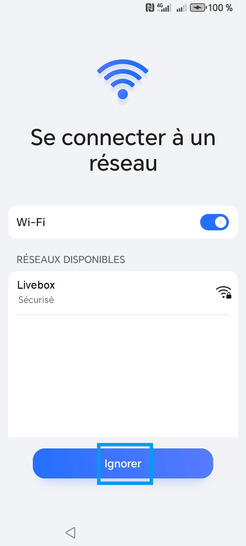 Étape 4 : Connexion à un réseau wifi. Dans le cadre de notre démonstration, continuez avec Ignorer.