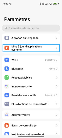 Étape 2 : Choisissez Mise à jour d'applications système.