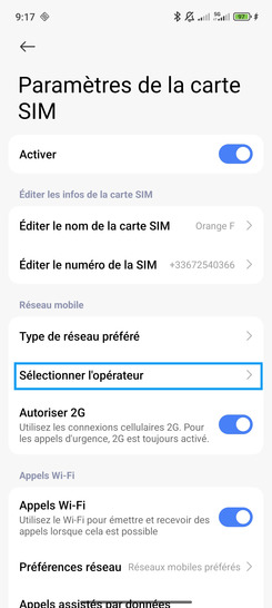 Étape 4 : Allez sur Sélectionner l'opérateur.