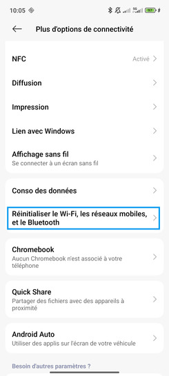 Étape 3 : Sélectionnez Réinitialiser le Wi-Fi, les réseaux mobiles et le Bluetooth.