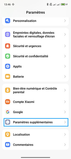 Étape 2 : Allez sur Paramètres supplémentaires.