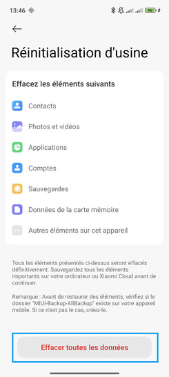 Étape 4 : Choisissez Effacer toutes les données.