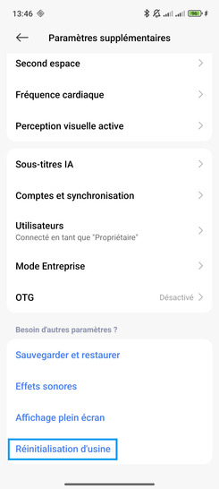 Étape 3 : Sélectionnez Réinitialisation d'usine.