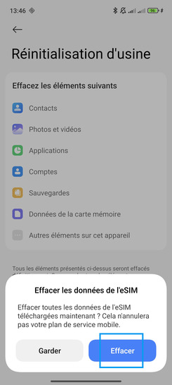 Étape 6 : Si vous possédez une eSIM, garder ou effacer les informations.