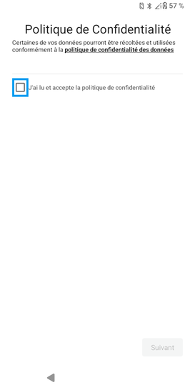 Étape 2 : Après consultation (via lien hypertexte), acceptez la Politique de confidentialité.
