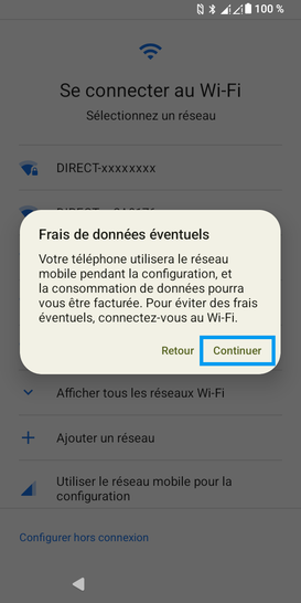 Étape 8 : Après consultation de l'avertissement, sélectionnez Continuer.