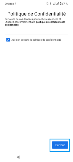 Étape 2 : Acceptez les conditions de la politique de confidentialité et cliquez sur Suivant.