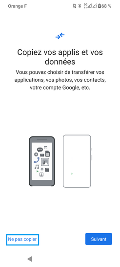 Étape 8 : Copiez vos applis et vos données : cliquez sur Ne pas copier.
