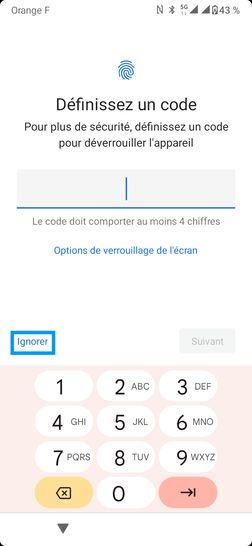 Étape 9 : Ignorez la configuration pour le verrouillage de l'écran.Vous pourrez configurer le verrouillage de l'écran ultérieurement.