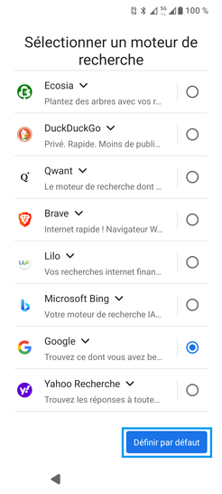 Étape 16 : Définissez un moteur de recherche par défaut.