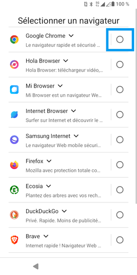 Étape 21 : Sélectionnez un navigateur parmi les propositions.