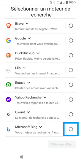 Étape 24 : Sélectionnez un moteur de recherche parmi les propositions.