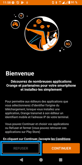 Étape 29 : Gestion des applications Orange : notre exemple ici, sélectionnez Refuser.
