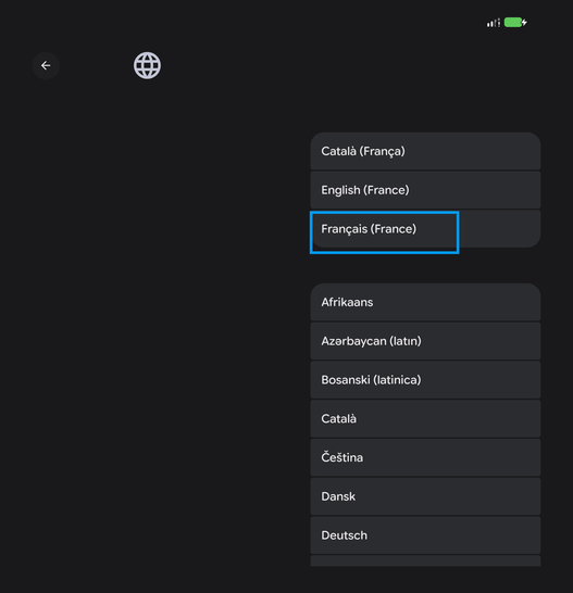 Étape 2 : Sélectionnez une langue ici, Français.