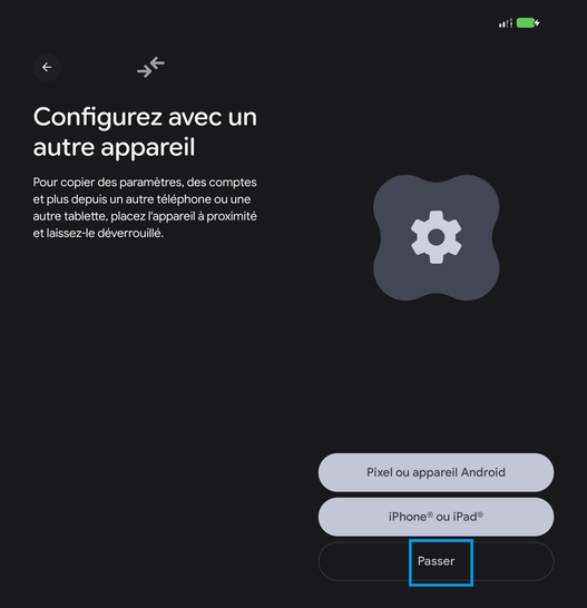 Étape 3 : Configurer avec un autre appareil : allez sur Passer.