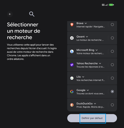 Étape 16 : Sélectionnez un moteur de recherche et appuyez sur Plus.
